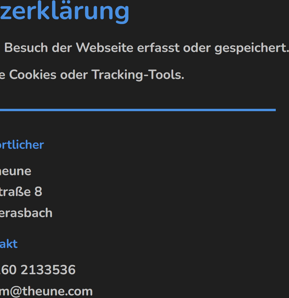 Rechte Seite der Datenschutzerklärung