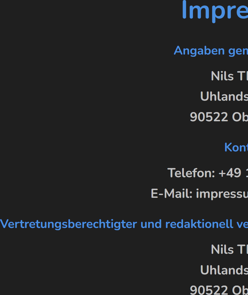 Linke Seite des Impressums