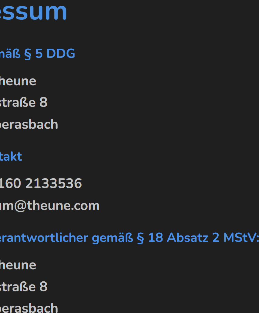 Rechte Seite des Impressums